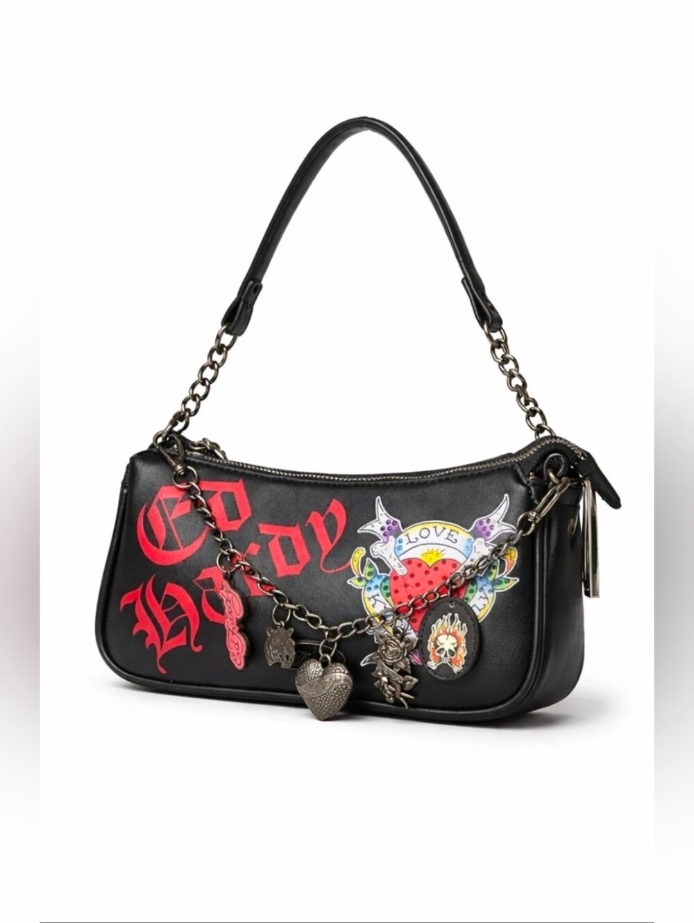 Ed Hardy Y2K Black Til’ True Death Rhinestone Tattoo Shoulder Crossbody Bag NWT